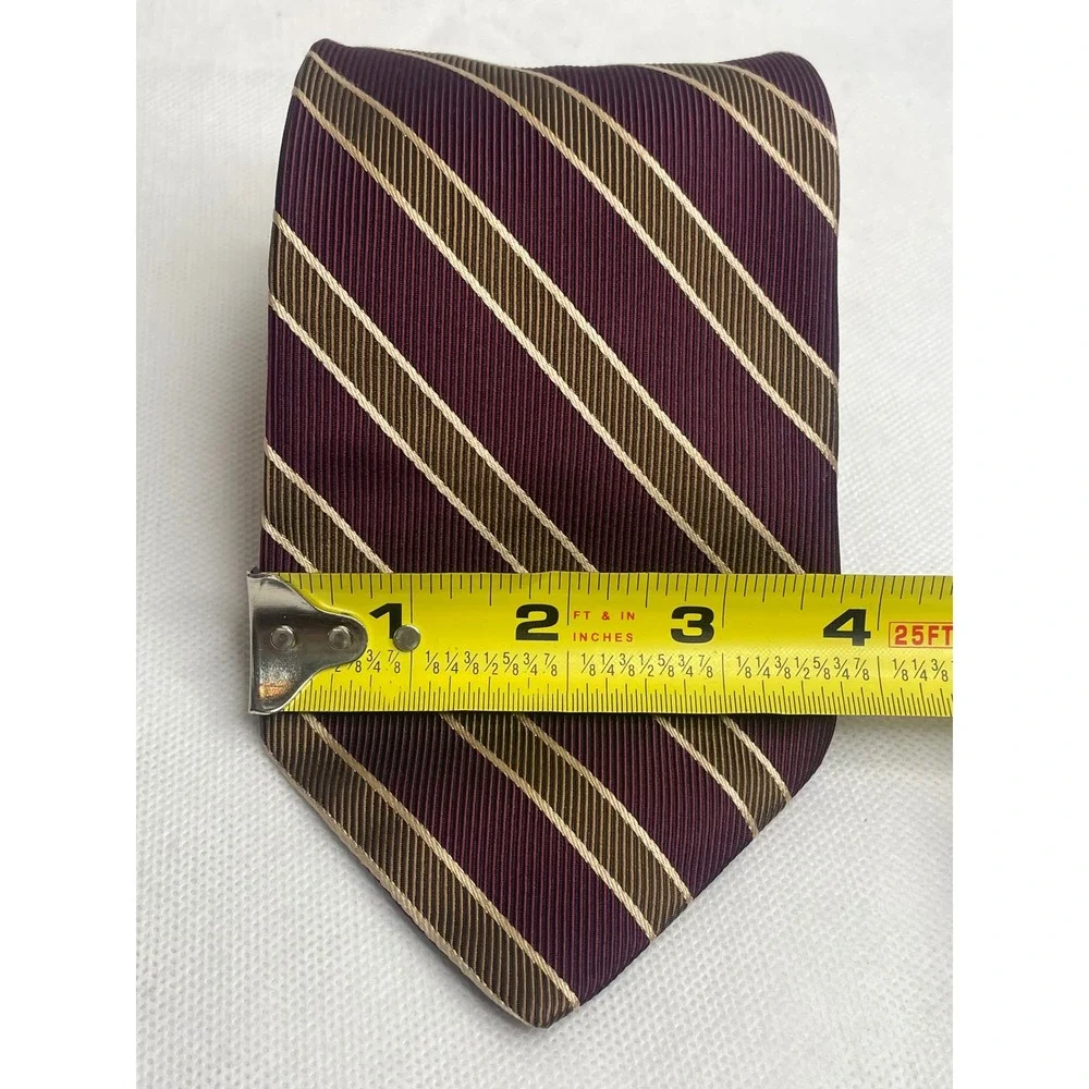 VTG Brooks Bro Basics Collegiate Stripe Necktie Vertical Repp Silk Burgundy Gold